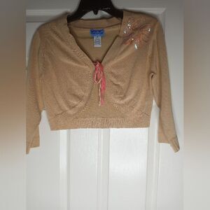 LaRue39 8P SILKBlend BeigeKnit 3/4Sleev CroppedEmbroidery Women's Cardigan